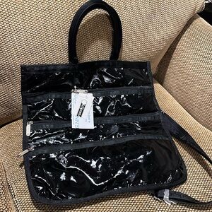 LeSportSac shiny black zip tote NWT, vintage